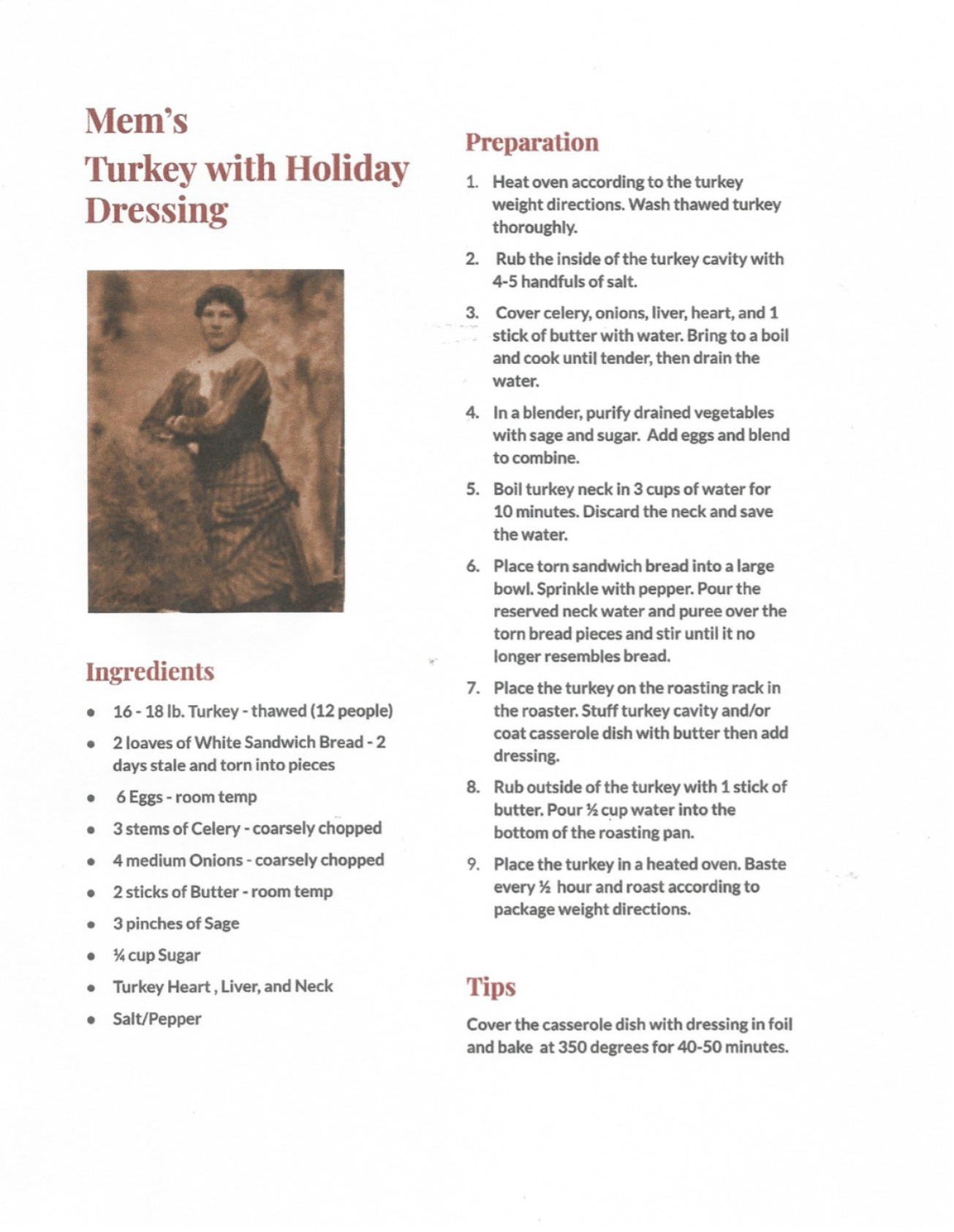 The D’Amours de Louviere family recipe for turkey with holiday dressing