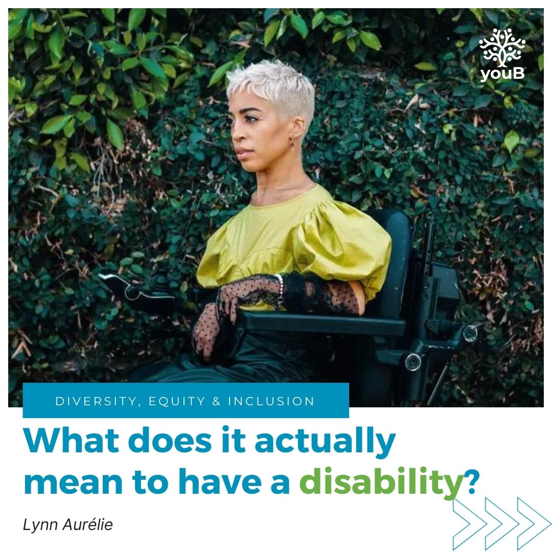 actress model Jillian Mercado youB inc social community platform post on march disability awareness month highlighting values diversity equity inclusion allyship and advocacy 